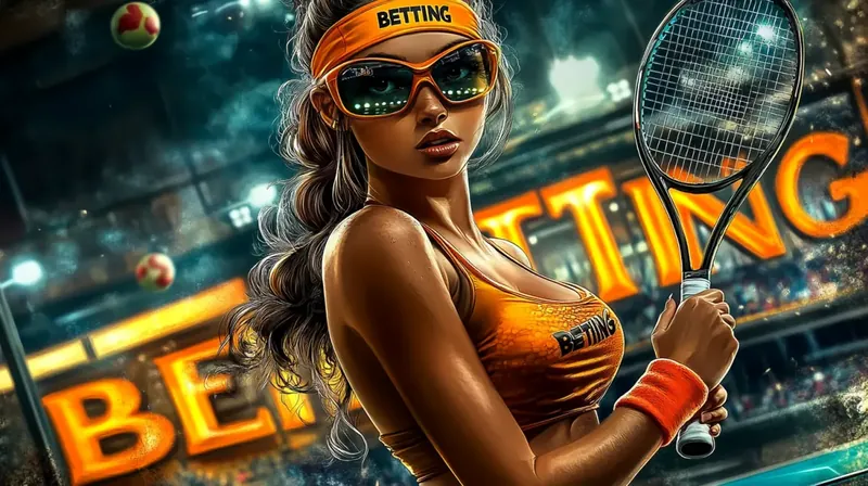 A confident woman in orange tennis gear with BETTING on her visor holds a racket on the court. This image promotes the exciting world of tennis betting with Kingtaka.
